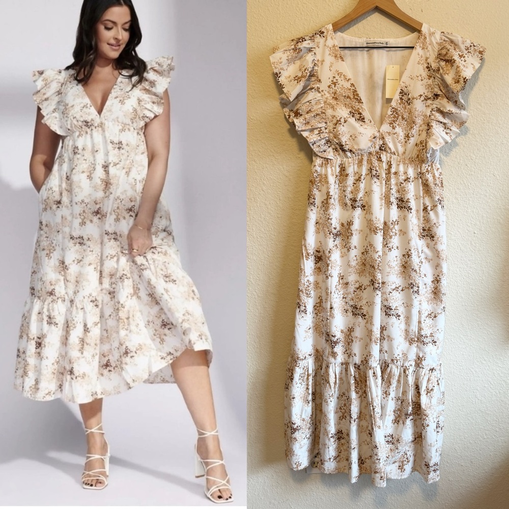Abercrombie & Fitch Cream Floral Midi Dress-size M- NWT